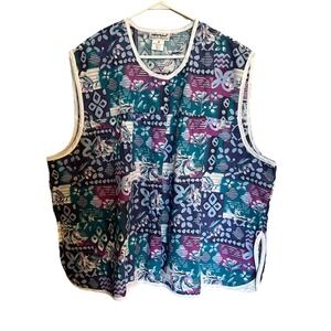 Anthony Richards 4X Floral Print Sleeveless Vest V Neck Button Front Top